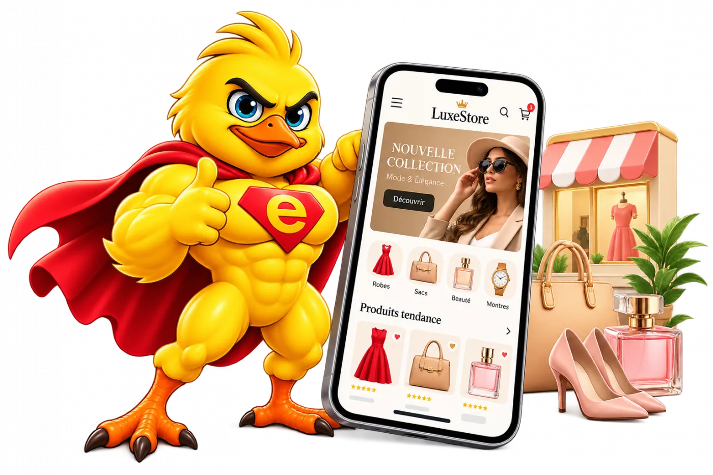 متجر إلكتروني منشأ بـe-Tijara PRO على الحاسوب والهاتف