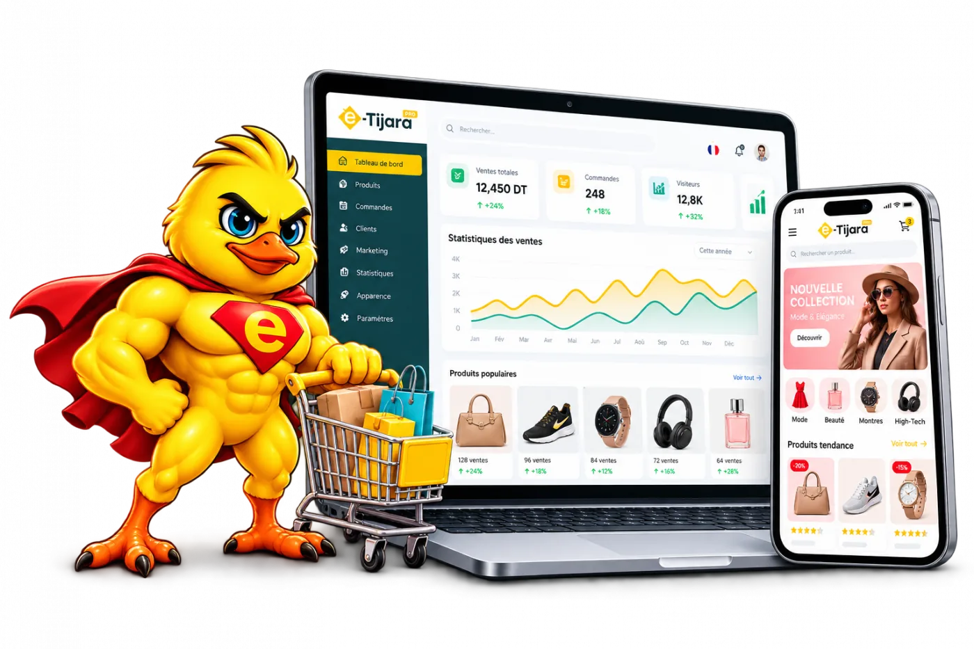 إحصائيات المبيعات ومقارنة المتاجر في e-Tijara PRO